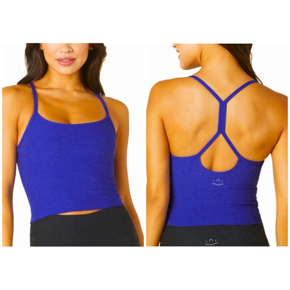 Beyond Yoga Sapphire Blue Heather Slim Racerback Cropped Tank L